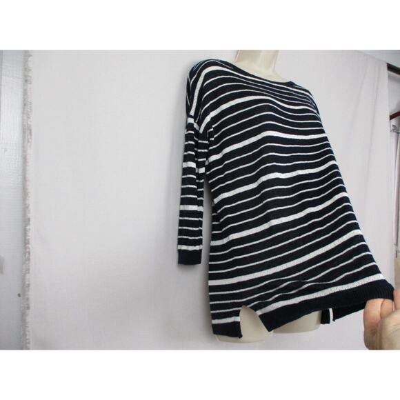 Talbots Linen Blend Sweater Womens Medium Striped Navy Blue White Nautical Light - Picture 4 of 14
